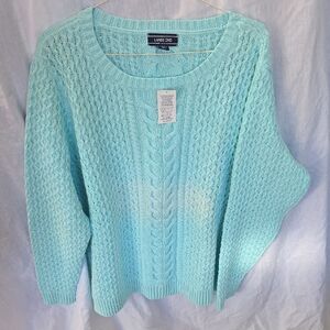 Lands' End Women's Aqua Cable Knit Sweater